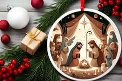 Cartoon Nativity Scene Round Ornament Sublimation Product Image 1