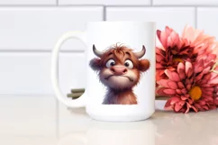 Funny Baby Face Expressive Highland Cow PNG Product Image 2