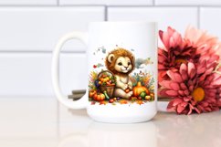 Quirky Baby Lion with Autumn Vegetables | Watercolor Clipart Product Image 2