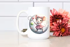 Cute Mouse Playing Tennis on the Moon | Sublimation Clipart Product Image 2