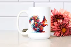 Vibrant Squirrel with Flowers | Watercolor Clipart Product Image 2
