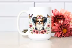 Papillon with Funny Haircut in Floral Frame | Sublimation Product Image 2