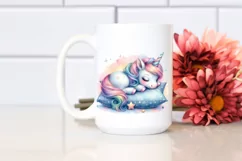 Colorful Baby Unicorn Napping on Star | Watercolor Clipart Product Image 2