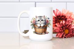 Cute Baby Cat with Wood Bucket PNG Product Image 2