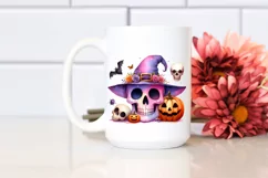 Funny Watercolor Halloween Skull Clipart Product Image 2