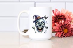 Funny Watercolor Halloween Skull Clipart Product Image 2