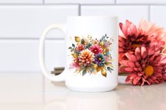 Vibrant Aqua Dahlia Bouquet Gold Foil Clipart Product Image 2