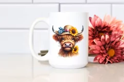 Shy Highland Cow with Sun Hat Clipart Product Image 2