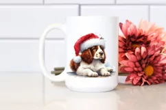 a Cute Sitting Brittany with Santa Hat PNG Product Image 2