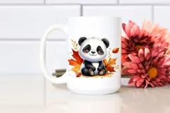 Cute Baby Panda with Autumn Leaves | Clipart Product Image 2