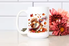 tumbling Cute Dog with Autumn Leaves PNG Product Image 2