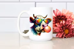 Cow Portrait with Sunglasses and Chewing Gum | Clipart Product Image 2