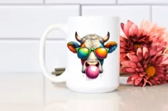 Cow Portrait with Sunglasses and Chewing Gum | Clipart Product Image 2