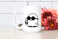 Cute Ghost with Sunglasses Holding Coffee PNG Product Image 2