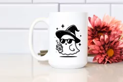 Cute Ghost with Sunglasses Holding Coffee PNG Product Image 2