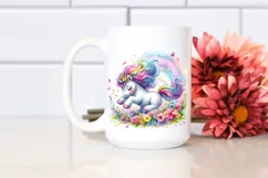Tumbling Baby Unicorn with Spring Petals | Clipart Product Image 2