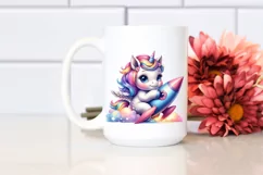 Colorful Baby Unicorn with Rocket Ship PNG Product Image 2
