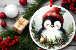 Watercollor Christmass Penguin Round PNG Product Image 2
