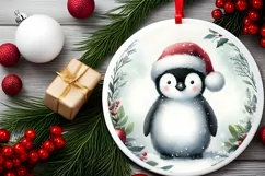 Christmas Penguin Watercolor PNG Product Image 2
