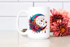 Vibrant Half Moon with Hanging Stars, PNG Product Image 2