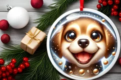 Christmas Puppy Smiling Round Ornament Sublimation PNG Product Image 2