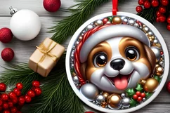 Christmas Puppy Smiling Round Ornament Sublimation PNG Product Image 2