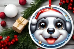 Christmas Puppy Smiling Round Ornament Sublimation PNG Product Image 2