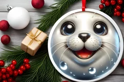 Christmas Seal Smiling Round Ornament Sublimation PNG Product Image 2
