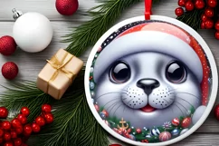 Christmas Seal Smiling Round Ornament Sublimation PNG Product Image 2