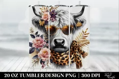 Highland Cow Diva with Glasses and Animal Print Tumbler 20 o Product Image 2