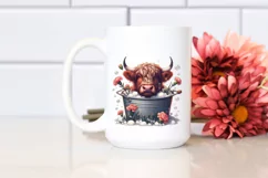 Highland Cow Carnation Bucket | Sublimation Clipart Product Image 2