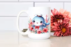 Colorful Baby Whale with Sailor | Clipart Product Image 2