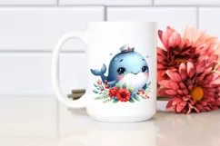 Colorful Baby Whale Sailor with Red Flowers | Sublimation | Product Image 2