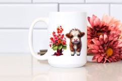 Cute Highland Cow with Begonia | Clipart Product Image 2