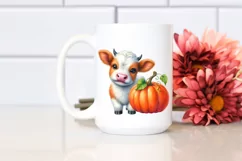 Cute Baby Cow with Pumpkin Clipart Product Image 2