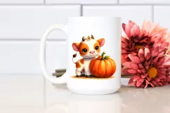 Cute Baby Cow with Pumpkin Clipart Product Image 2