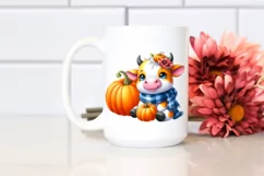 Cute Baby Cow with Pumpkin Clipart Product Image 2