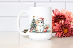 Watercolor Cat with Christmas Decorations PNG Product Image 2