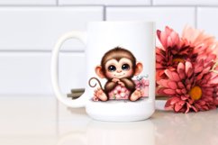 Funny Watercolor Baby Monkey Clipart Product Image 2