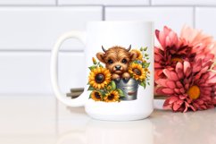 Centered Cute Baby Highland Cow with Flowers PNG Product Image 2
