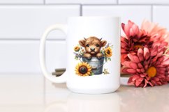 Centered Cute Baby Highland Cow with Sunflower PNG Product Image 2