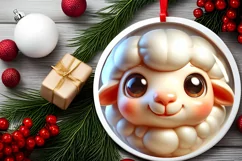 Christmas Lamb Round Ornament Sublimation PNG Product Image 2