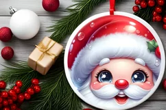 Christmas Santa Claus Smiling Round Ornament Sublimation PNG Product Image 2