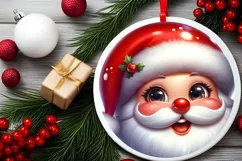 Christmas Santa Claus Smiling Round Ornament Sublimation PNG Product Image 2