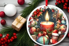 Watercolor Mountain Santa Round Ornament Product Image 2