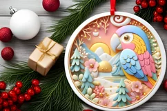 Colorful Christmas Scene with Parrot Round Ornament Product Image 2