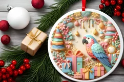 Colorful Christmas Scene with Parrot Round Ornament Product Image 2