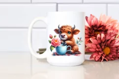 Cute Highland Cow with Camellia | Clipart Product Image 2