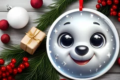 Shiny Christmas Polar Bear Round Ornament Sublimation PNG Product Image 2