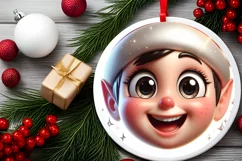 Shiny Christmas Elf Round Ornament Sublimation PNG Product Image 2